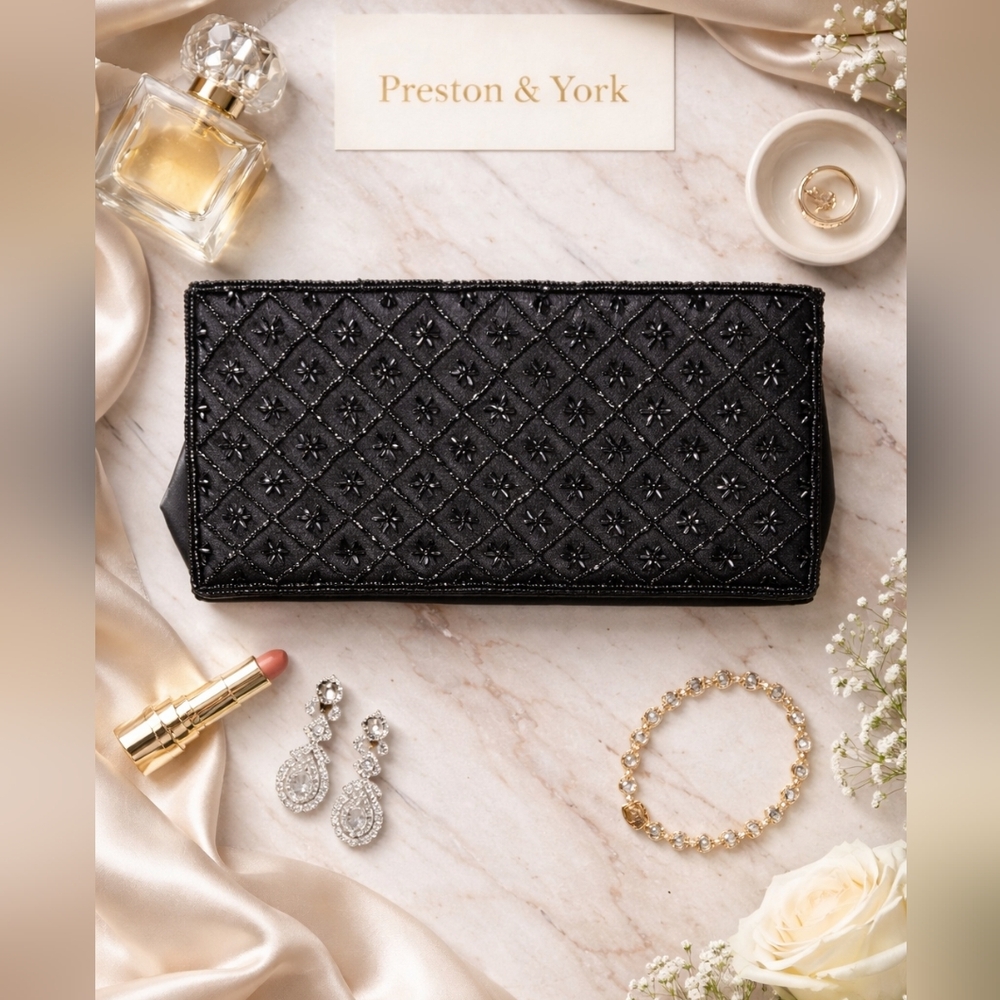 Preston & York Elegant Black Beaded Clutch